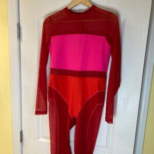 NWT Adidas x Ivy Park color blocked red and pink catsuit, sizes M & 1X